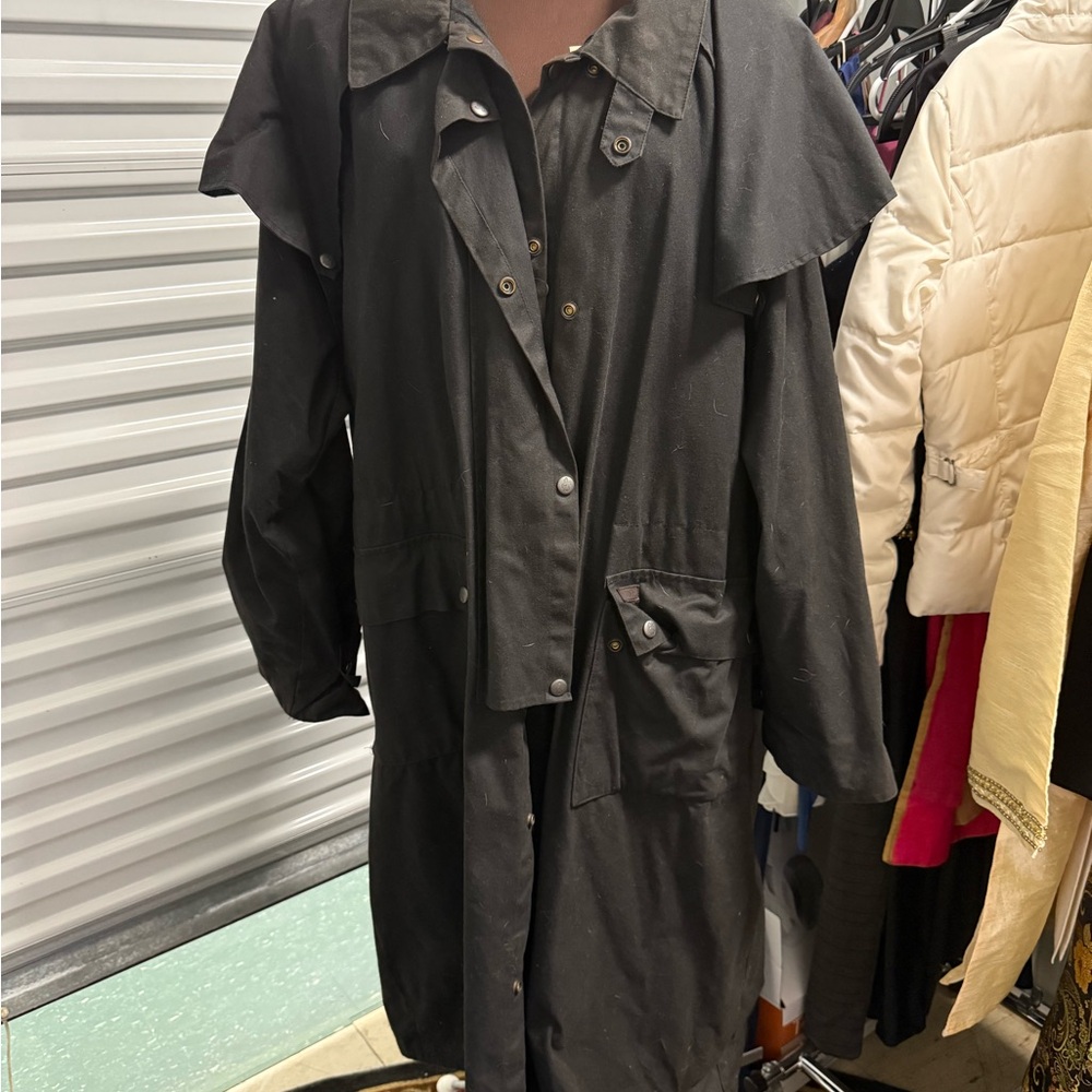 Outback Trading Co. Wax cotton OilSkin Black Snap-Up Slicker duster Coat size XL